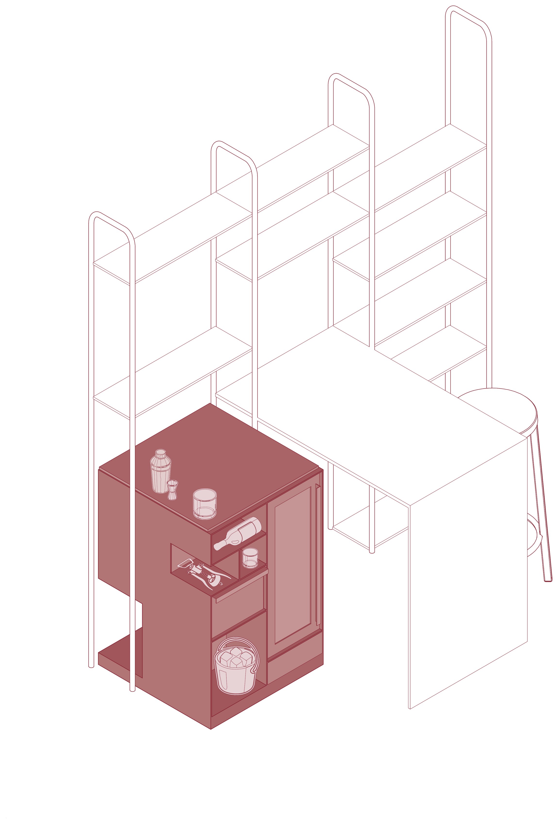 The IE Series — axonometric of the bar configuration