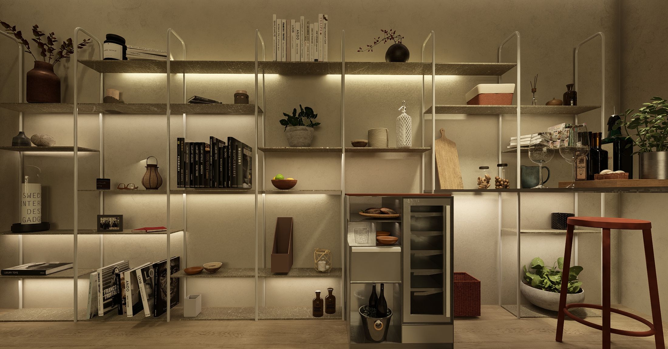 The IE Series — bar corner configuration on the shelving unit
