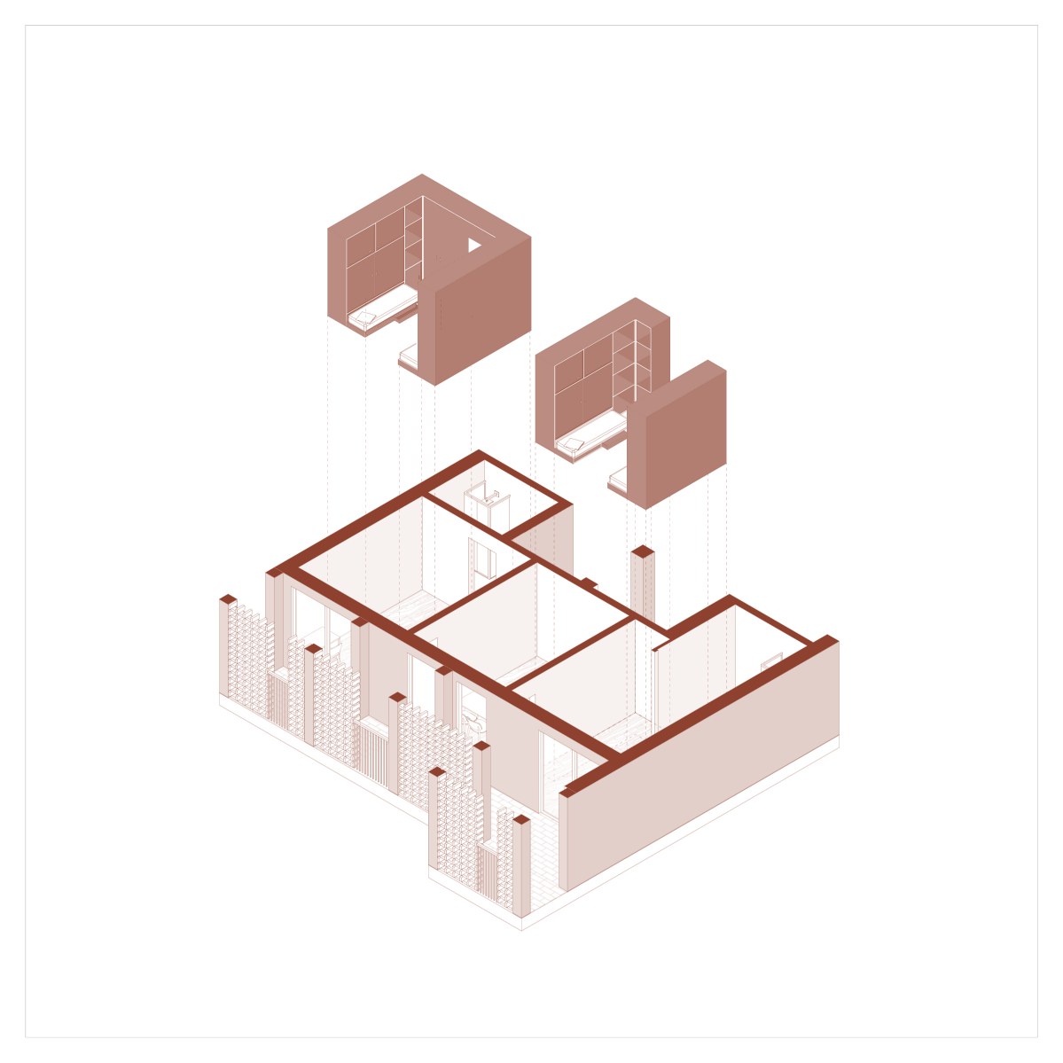 Koinè — exploded axonometric of housing unit type A
