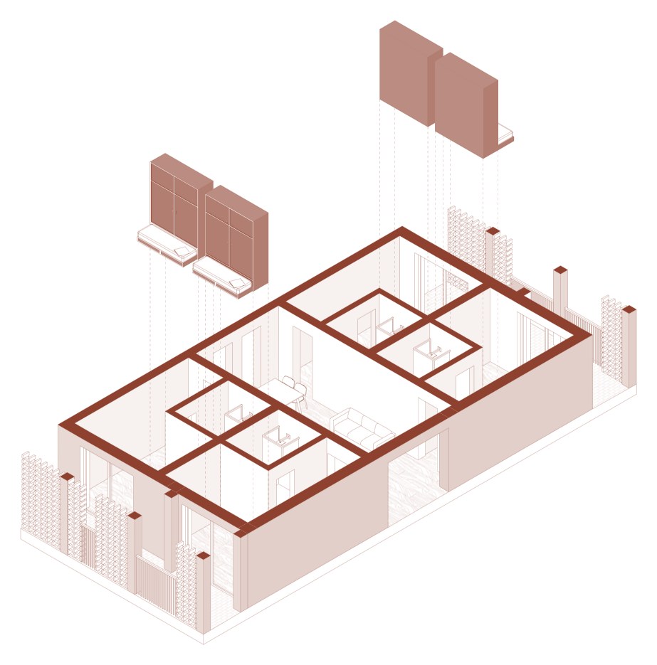 Koinè — exploded axonometric of housing unit type B