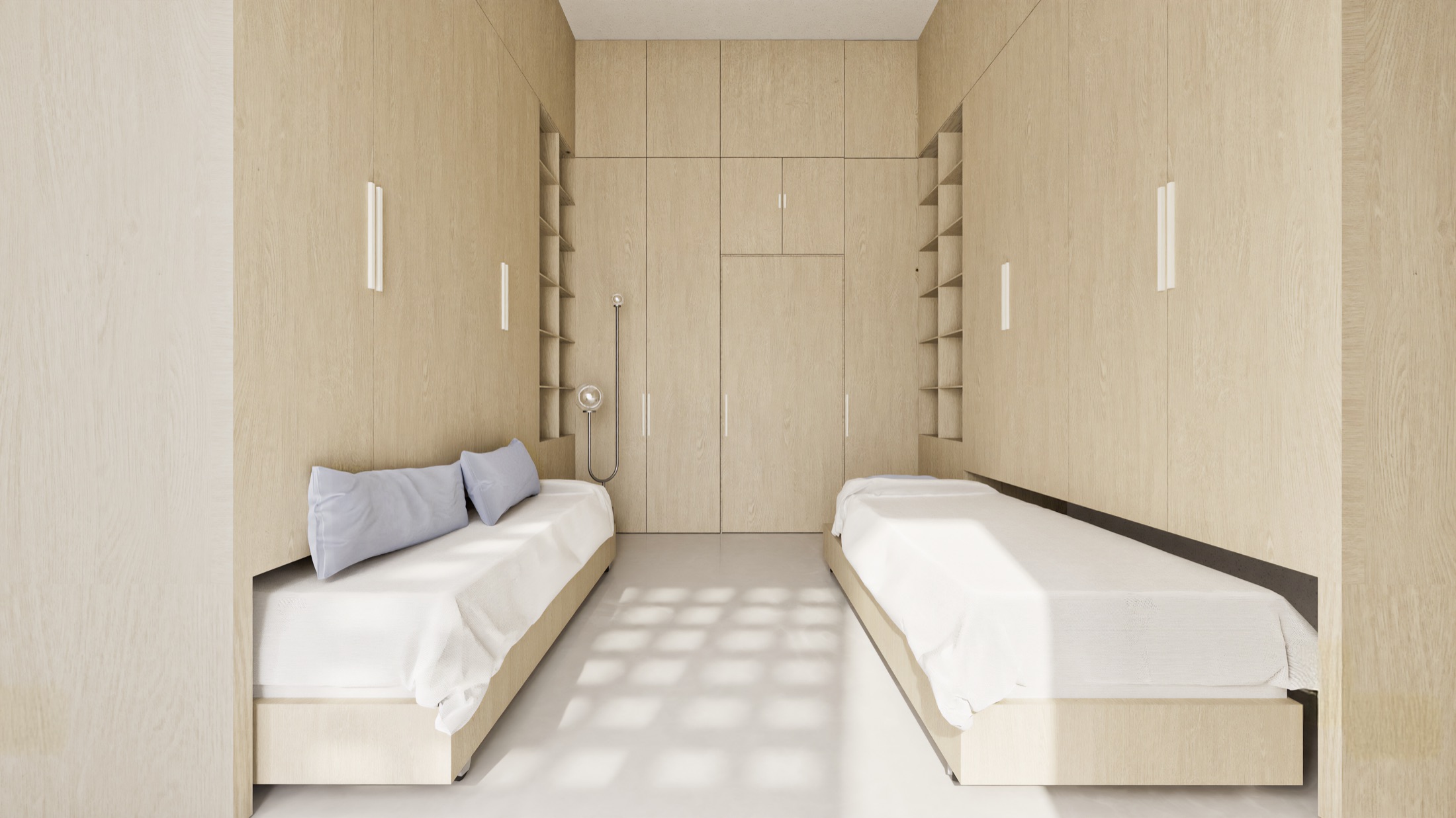 Koinè — interior of a double bedroom with custom-built wardrobes