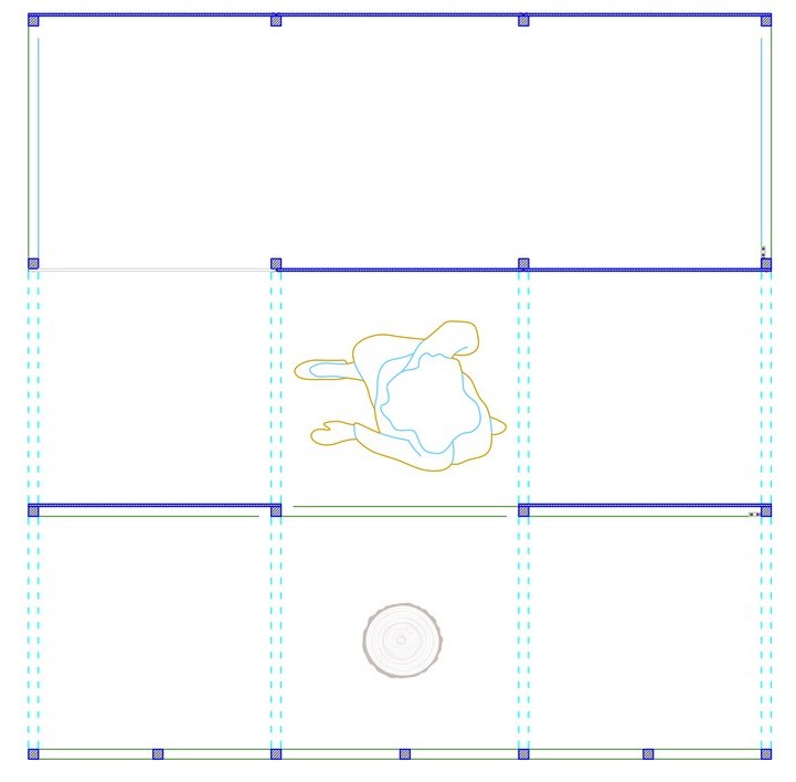 Padiglione — plan with the existing tree at the center