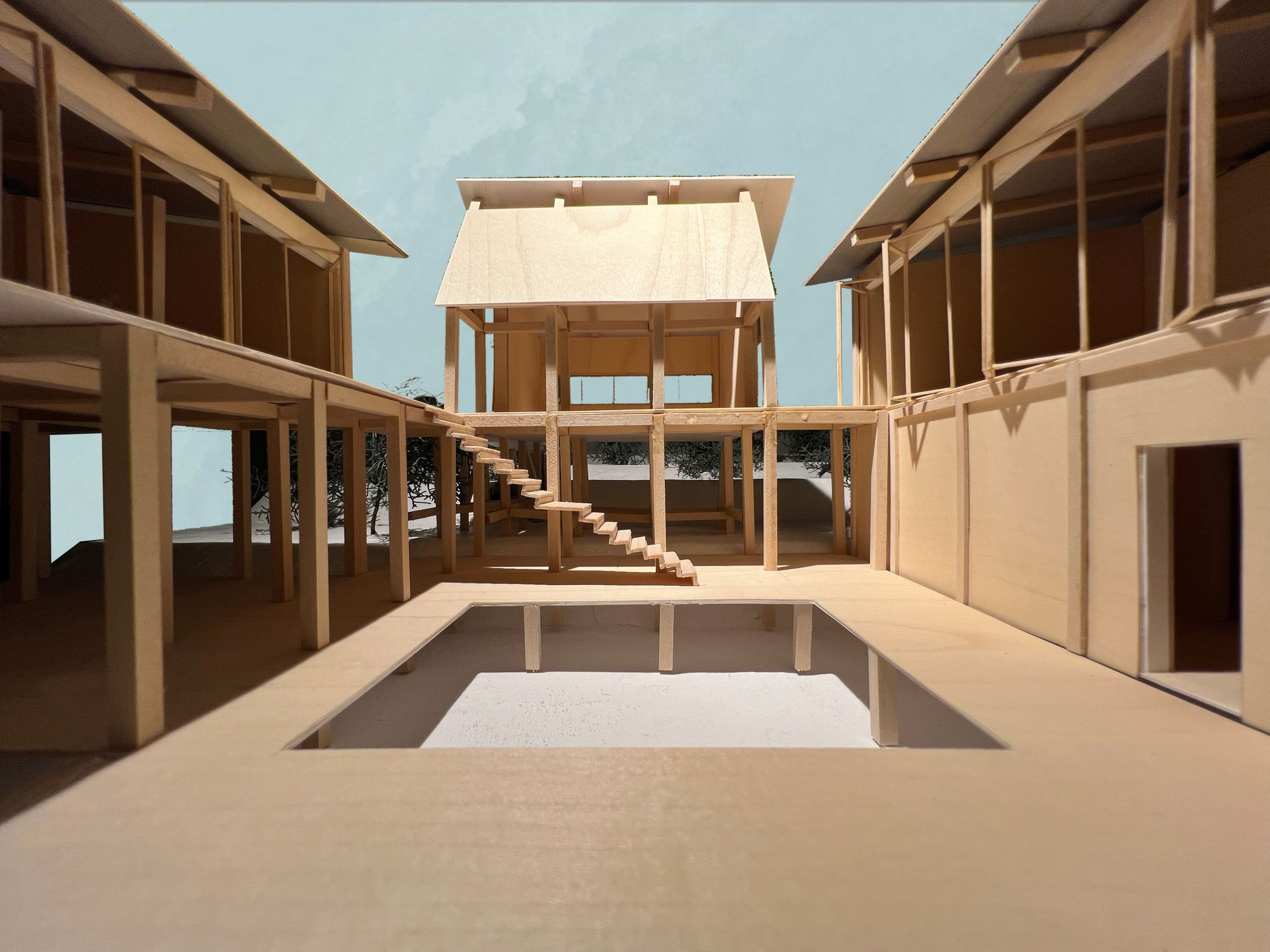 Promenade — model, interior courtyard with water pool