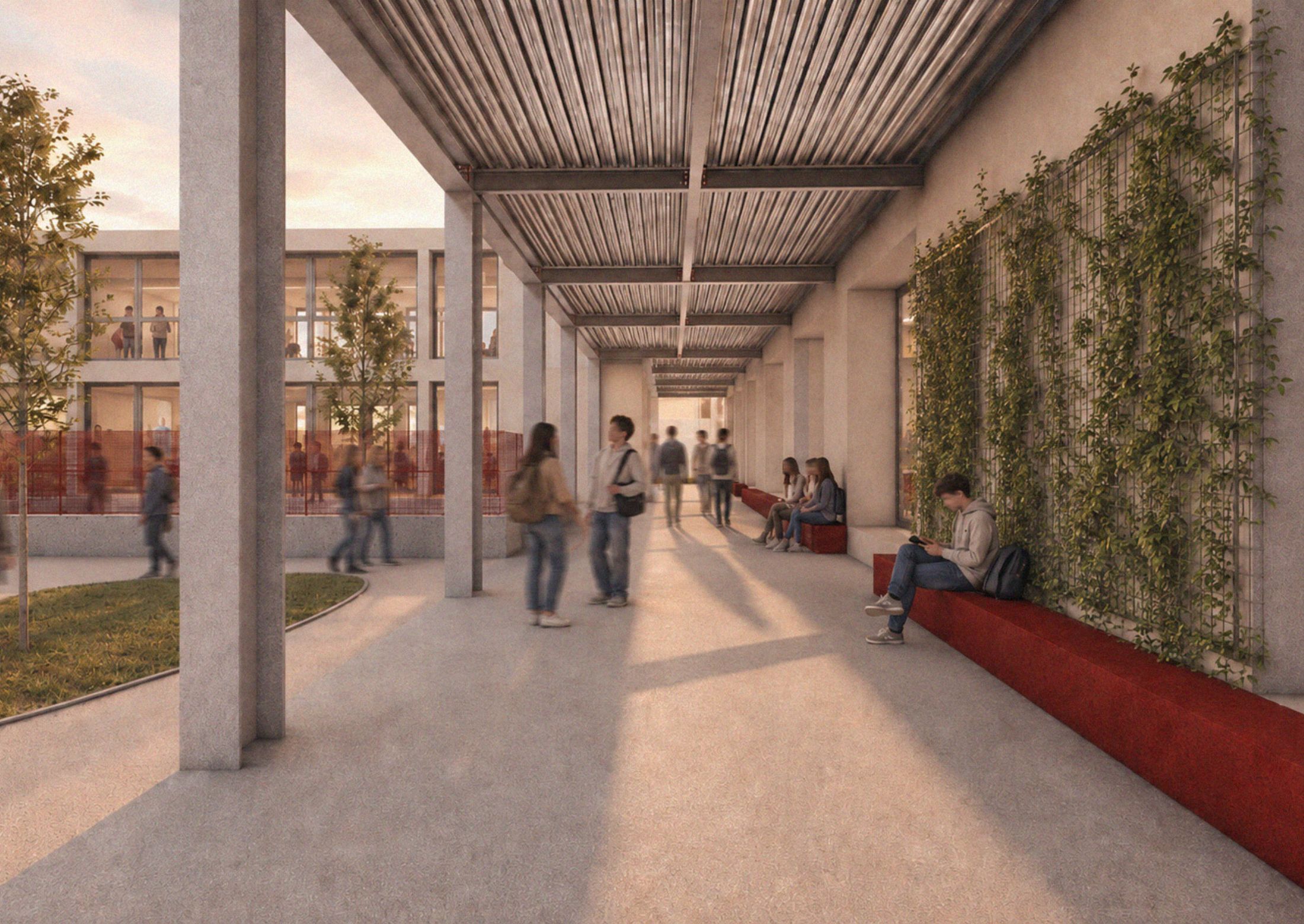 Spina Abitata — the covered gallery with a green wall