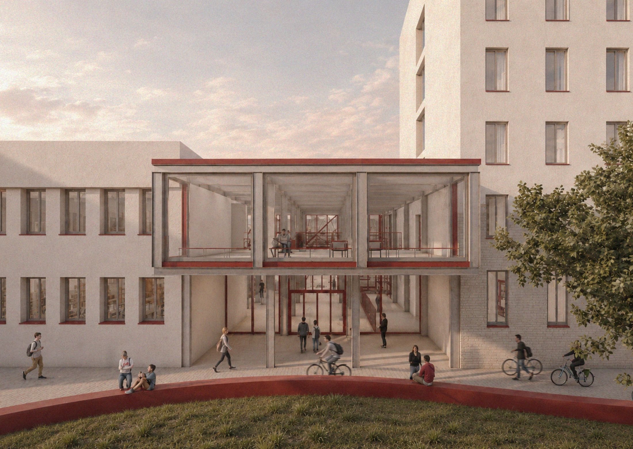 Spina Abitata — the steel gallery grafted between the existing buildings